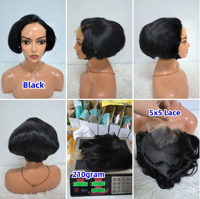 Promotion 210gram 26$ 5x5 Lace Closure Pixie Short Cut Wigs Wholesale Brazilian Wig 100% Human Hair Wigs for Black Woman