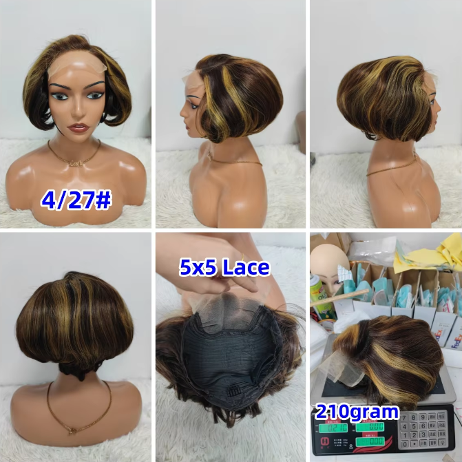 Promotion 210gram 26$ 5x5 Lace Closure Pixie Short Cut Wigs Wholesale Brazilian Wig 100% Human Hair Wigs for Black Woman