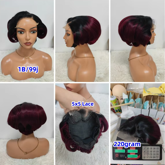 Promotion 210gram 26$ 5x5 Lace Closure Pixie Short Cut Wigs Wholesale Brazilian Wig 100% Human Hair Wigs for Black Woman