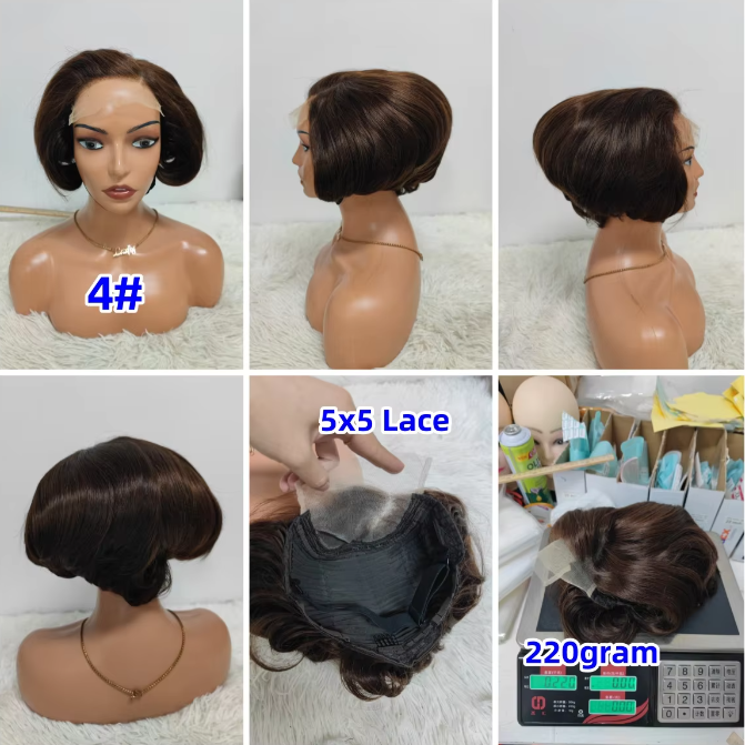 Promotion 210gram 26$ 5x5 Lace Closure Pixie Short Cut Wigs Wholesale Brazilian Wig 100% Human Hair Wigs for Black Woman