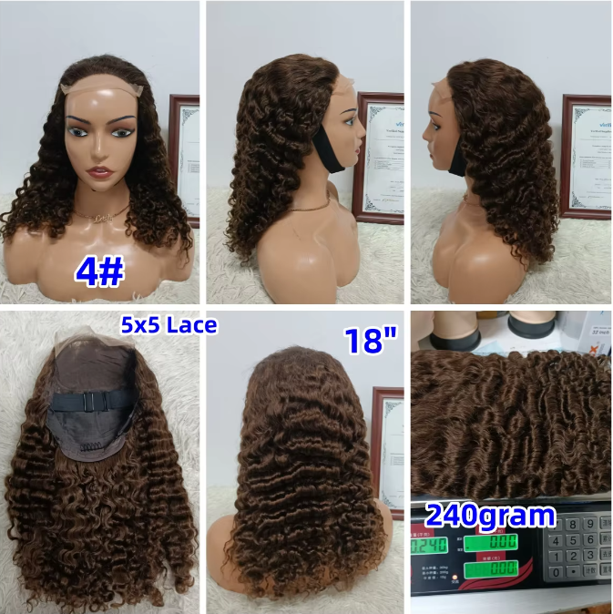 75$ Promotion Burmese Deep Curly 5x5 Lace Closure Wigs 100% Human Hair 18 20 22inch Virgin Hair Wigs Color Wholesale 10A