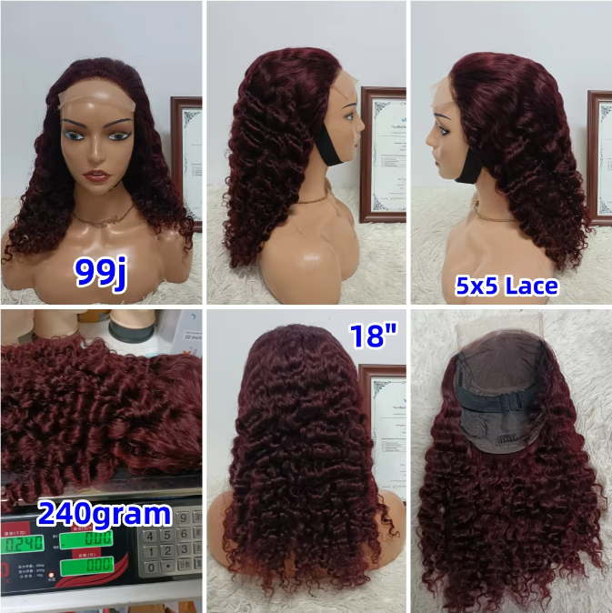 75$ Promotion Burmese Deep Curly 5x5 Lace Closure Wigs 100% Human Hair 18 20 22inch Virgin Hair Wigs Color Wholesale 10A