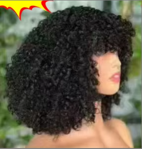 Promotion 250% Pixie Curly Wig With Bangs Non Lace Natural Color Virgin Human Hair Wigs Wholesale Cheap Short Bob Wigs