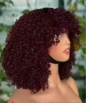 Promotion 250% Pixie Curly Wig With Bangs Non Lace Natural Color Virgin Human Hair Wigs Wholesale Cheap Short Bob Wigs