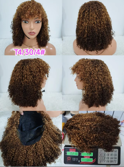 Promotion 250% Pixie Curly Wig With Bangs Non Lace Natural Color Virgin Human Hair Wigs Wholesale Cheap Short Bob Wigs