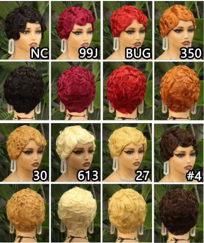 Promotion 9$ Short Brazilian Curly Machine Made Pixie Wig Natural Color 100% Virgin Human Hair Pixie Cut Wigs for Black Women
