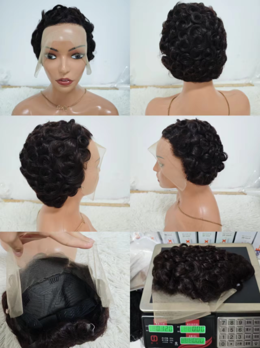 17$ Promotion Gray Color Pixie Wigs 13x4 Lace Full Frontal 100% Human Hair Short Cut Wigs Wholesale for Black Woman 130gram