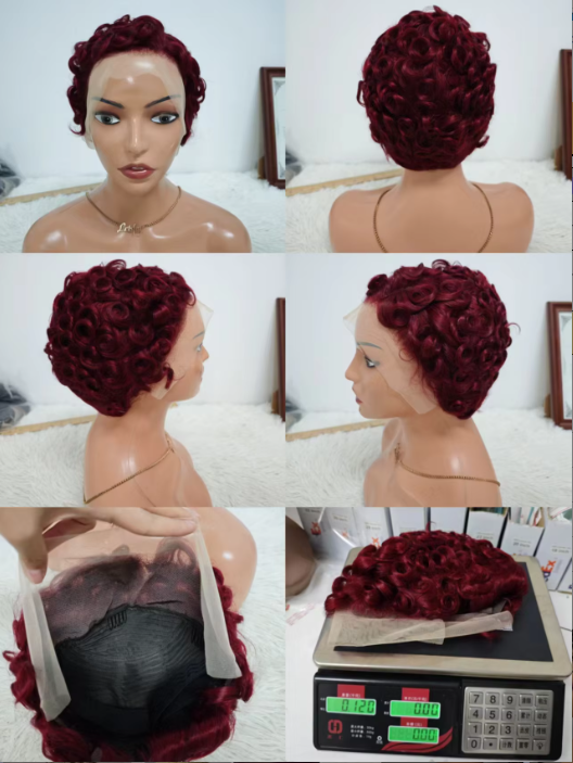 17$ Promotion Gray Color Pixie Wigs 13x4 Lace Full Frontal 100% Human Hair Short Cut Wigs Wholesale for Black Woman 130gram