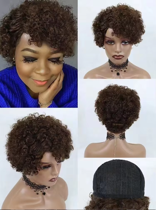 Wholesale Machine Made Curly Short Finger Cut Wigs Brazilian Human Hair Extensions Wigs