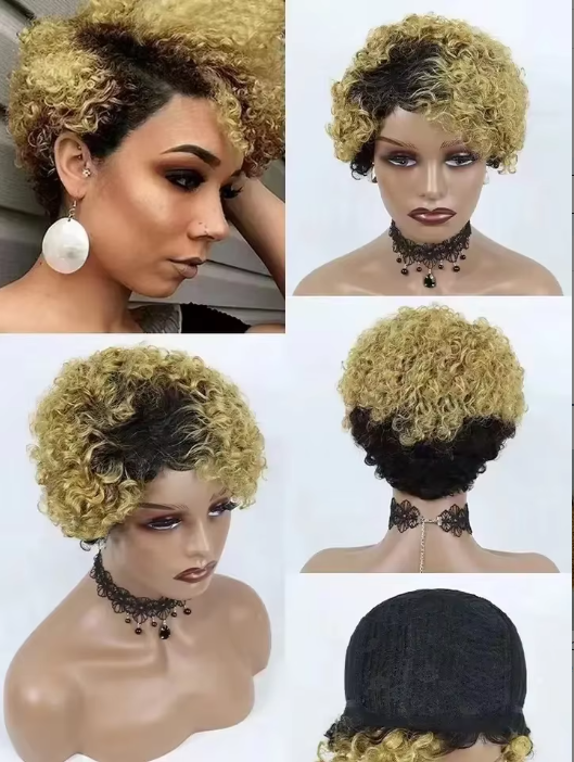 Wholesale Machine Made Curly Short Finger Cut Wigs Brazilian Human Hair Extensions Wigs