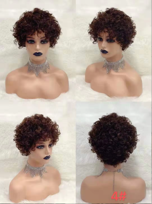 Wholesale Machine Made Curly Short Finger Cut Wigs Brazilian Human Hair Extensions Wigs