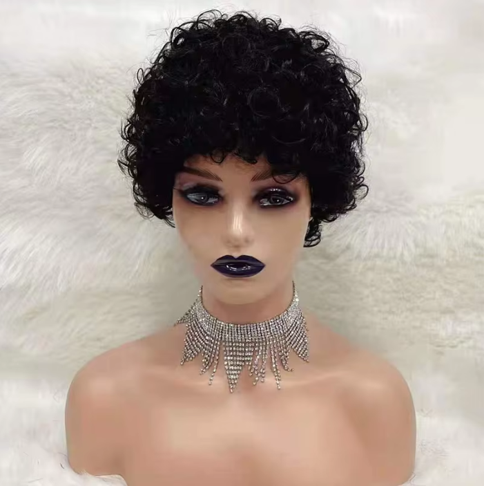 Wholesale Machine Made Curly Short Finger Cut Wigs Brazilian Human Hair Extensions Wigs