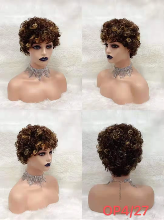 Wholesale Machine Made Curly Short Finger Cut Wigs Brazilian Human Hair Extensions Wigs