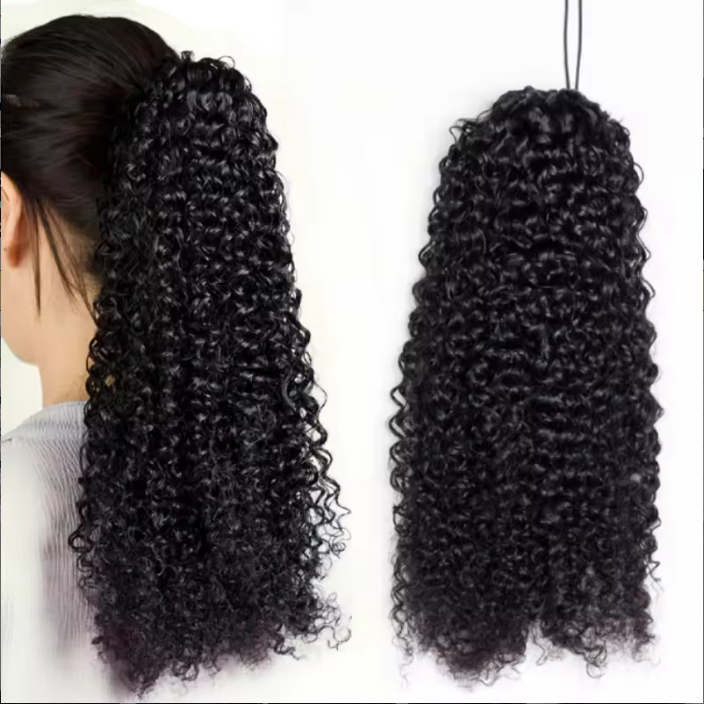 10A Kinky Straight Raw Virgin Hair Ponytails Human Hair Drawstring Hair Extensions Free Shipping for Black Woman