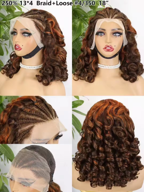 250% 13x4 Lace Frontal Braid Loose Human Wigs Wholesale Natural Colored Raw Virgin Hair Wigs with Closure