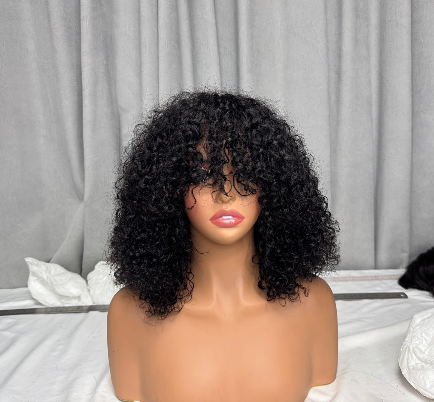 Glueless Wig 300% Human Hair With Bangs Afro Kinky Curly Full Machine Made Wigs