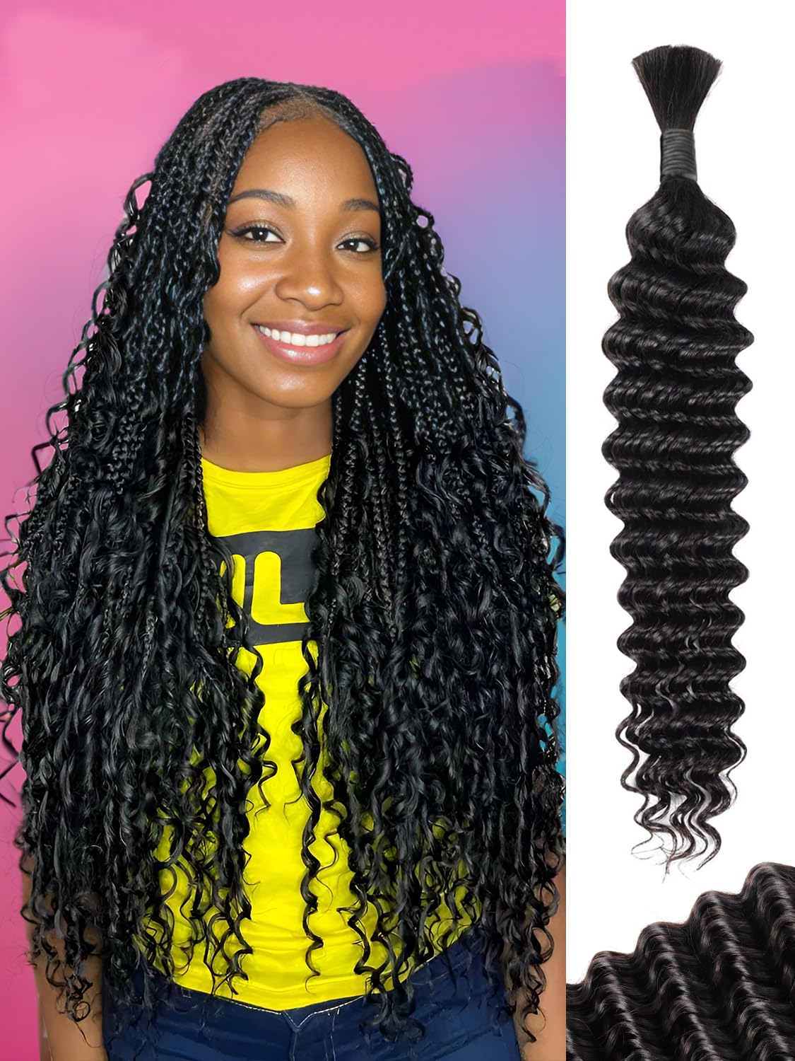 Ulike Wig Deep Wave Bulk 100% Raw Human Hair Braiding Hair 100g