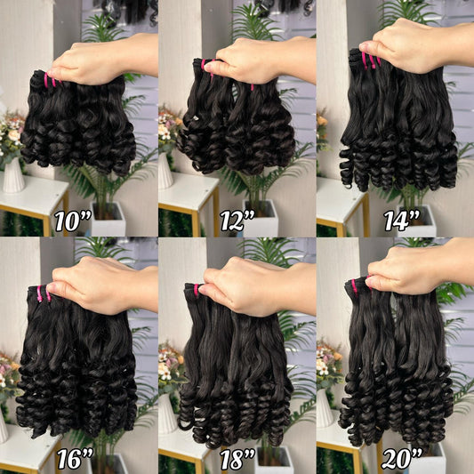 Fumi Flower Curl Hair Bundles Super Double Drawn Quality 100% Human Hair Curly Extension Natural Black Color
