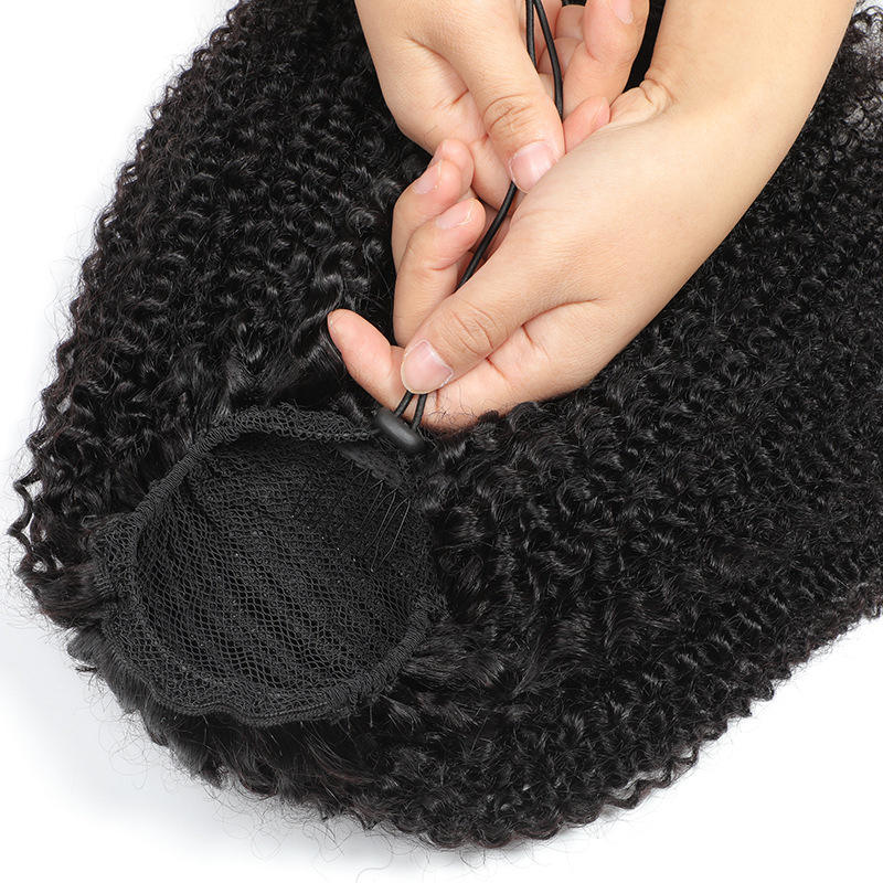 Afro Kinky Curly Drawstring Ponytail Human Hair Extensions Hairpieces for Black Women Raw Virgin Wrap Around Ponytail Human Hair