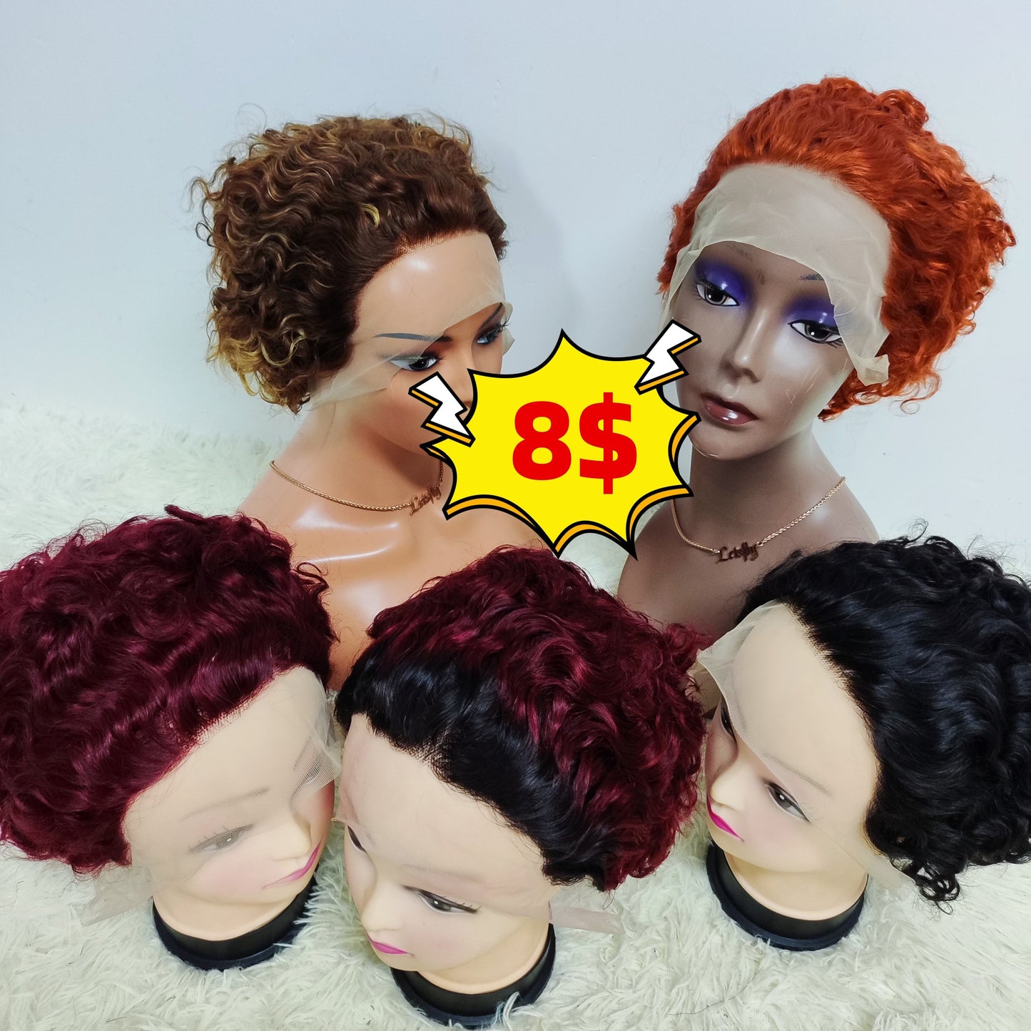 Promotion 8$ 1PCS Pixie Curly Lace Frontal Wigs Wholesale Brazilian Wig Short Cut 100% Human Hair Black Woman 110gram