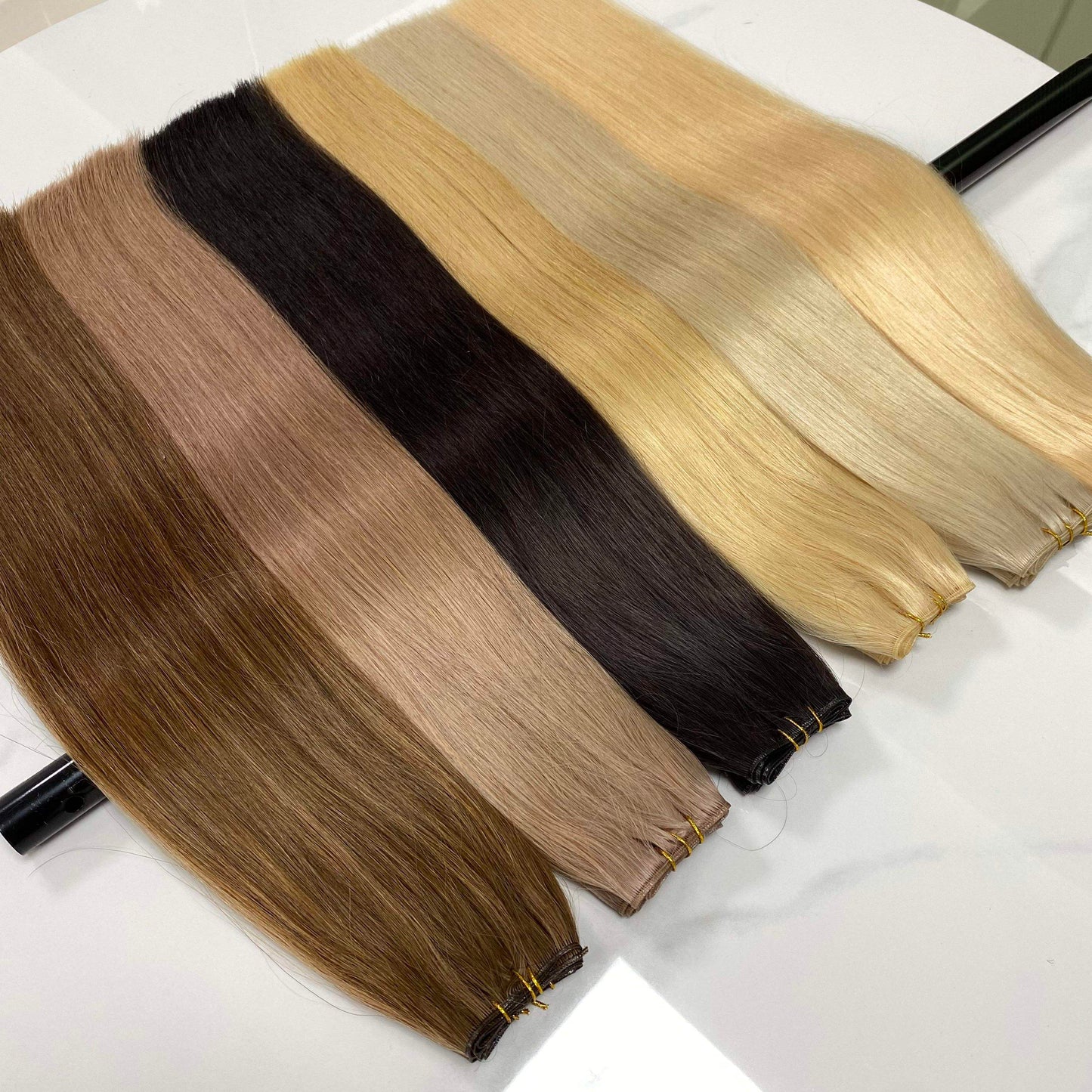 Real Human Hair Double Drawn Genius Weft Brazilian Remy Straight Human Hair Genius Weft Hair Extensions