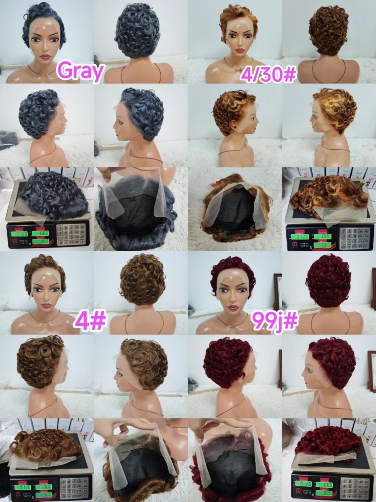 17$ Promotion Gray Color Pixie Wigs 13x4 Lace Full Frontal 100% Human Hair Short Cut Wigs Wholesale for Black Woman 130gram