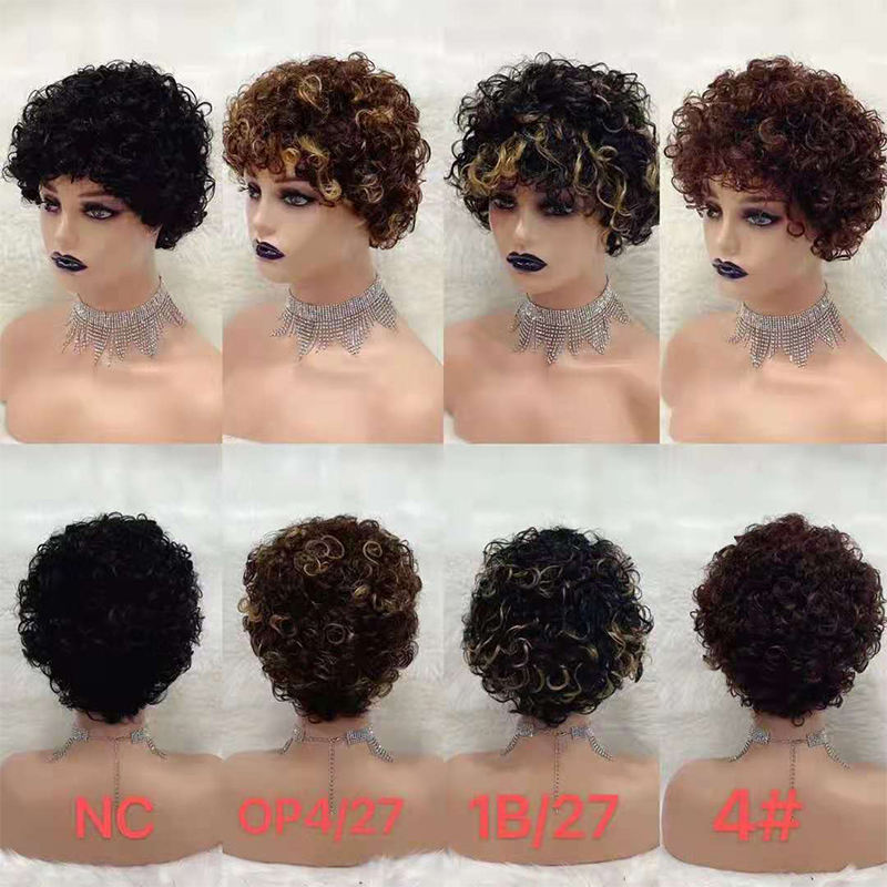 Wholesale Machine Made Curly Short Finger Cut Wigs Brazilian Human Hair Extensions Wigs