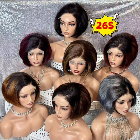 Promotion 210gram 26$ 5x5 Lace Closure Pixie Short Cut Wigs Wholesale Brazilian Wig 100% Human Hair Wigs for Black Woman