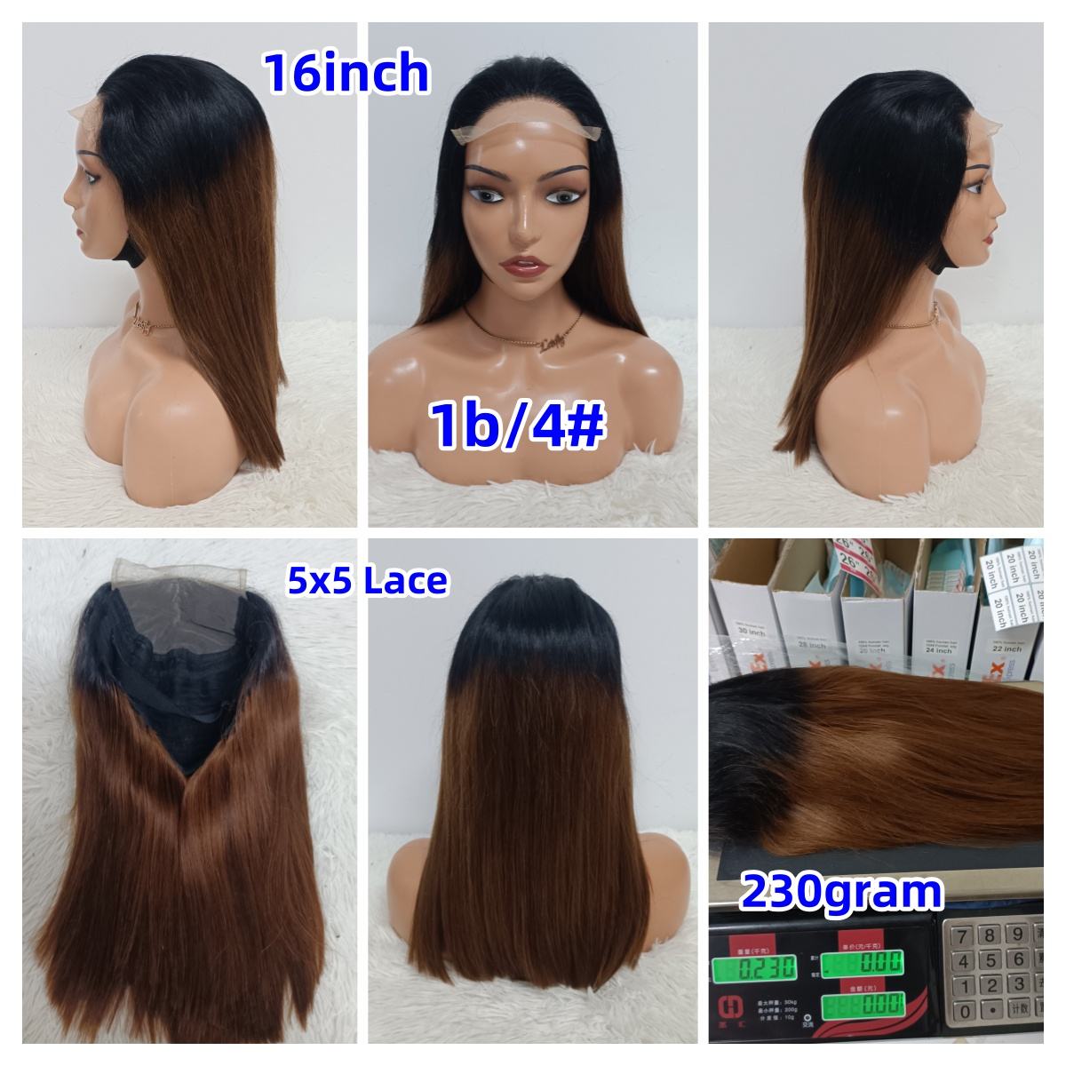 78$ Promotion SDD Vietnamese 5x5 Lace Closure Wigs 16inch 1b4&1b2 Color 100% Human Hair Vietnamese Wigs 230g Wholesale
