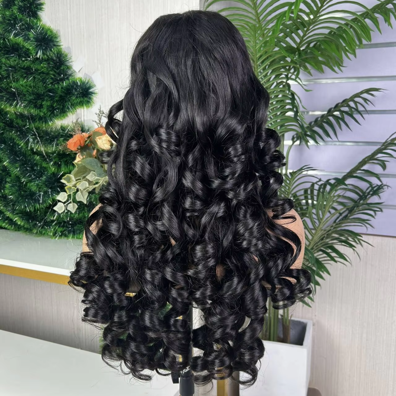 High Quality Glueless Loose Bouncy Curl SDD Super Double Drawn 5*5 Wig Human Hair 300% Density