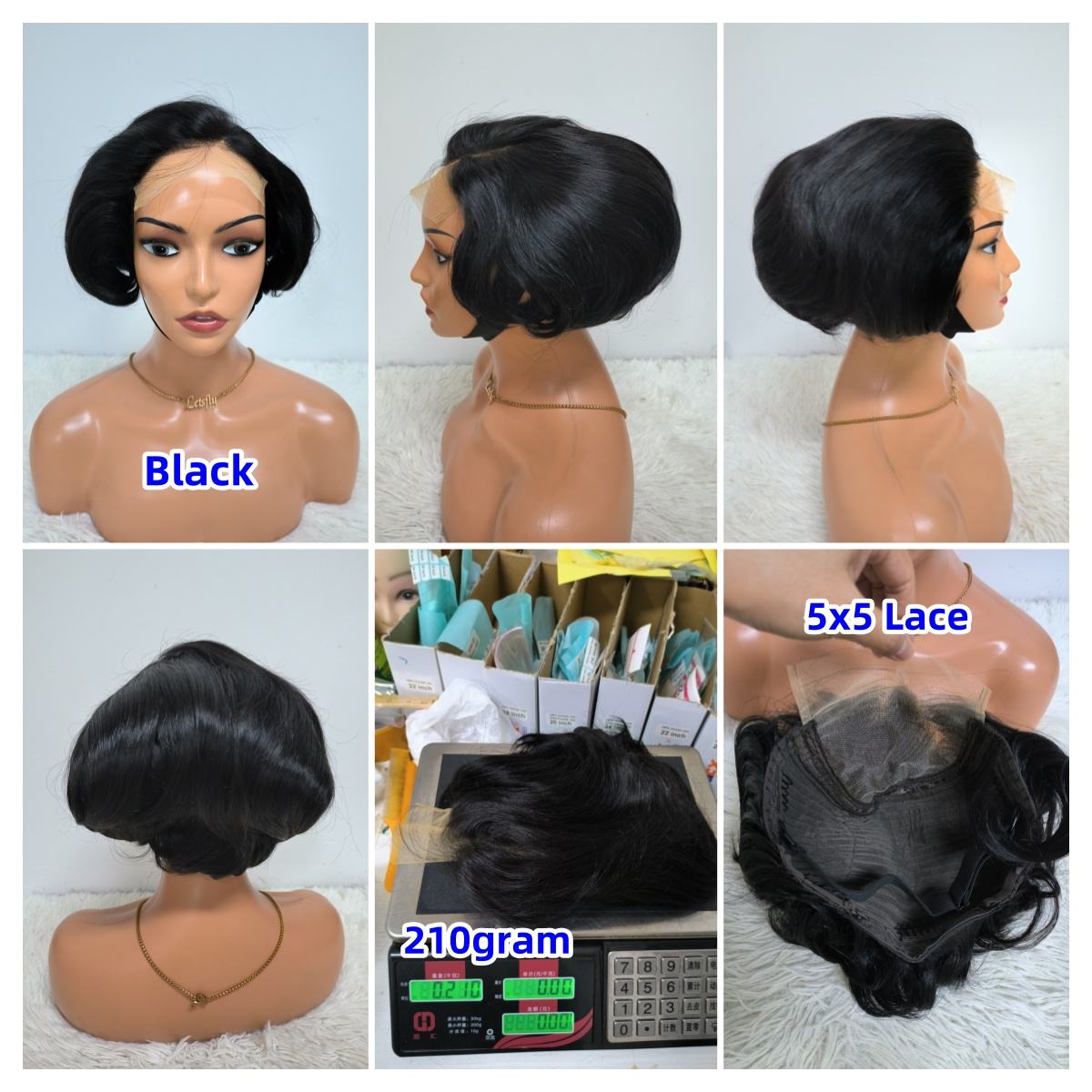 Promotion 210gram 26$ 5x5 Lace Closure Pixie Short Cut Wigs Wholesale Brazilian Wig 100% Human Hair Wigs for Black Woman