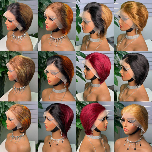 100% Human Hair Straight Wig 13x4 Frontal Short Pixie Wig Straight Hair