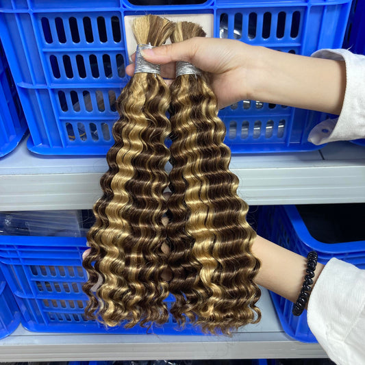 100% Top Quality Super Double Drawn #4/27 Deep Wave Multiple Colors & Textures Human Hair Extensions for Braiding