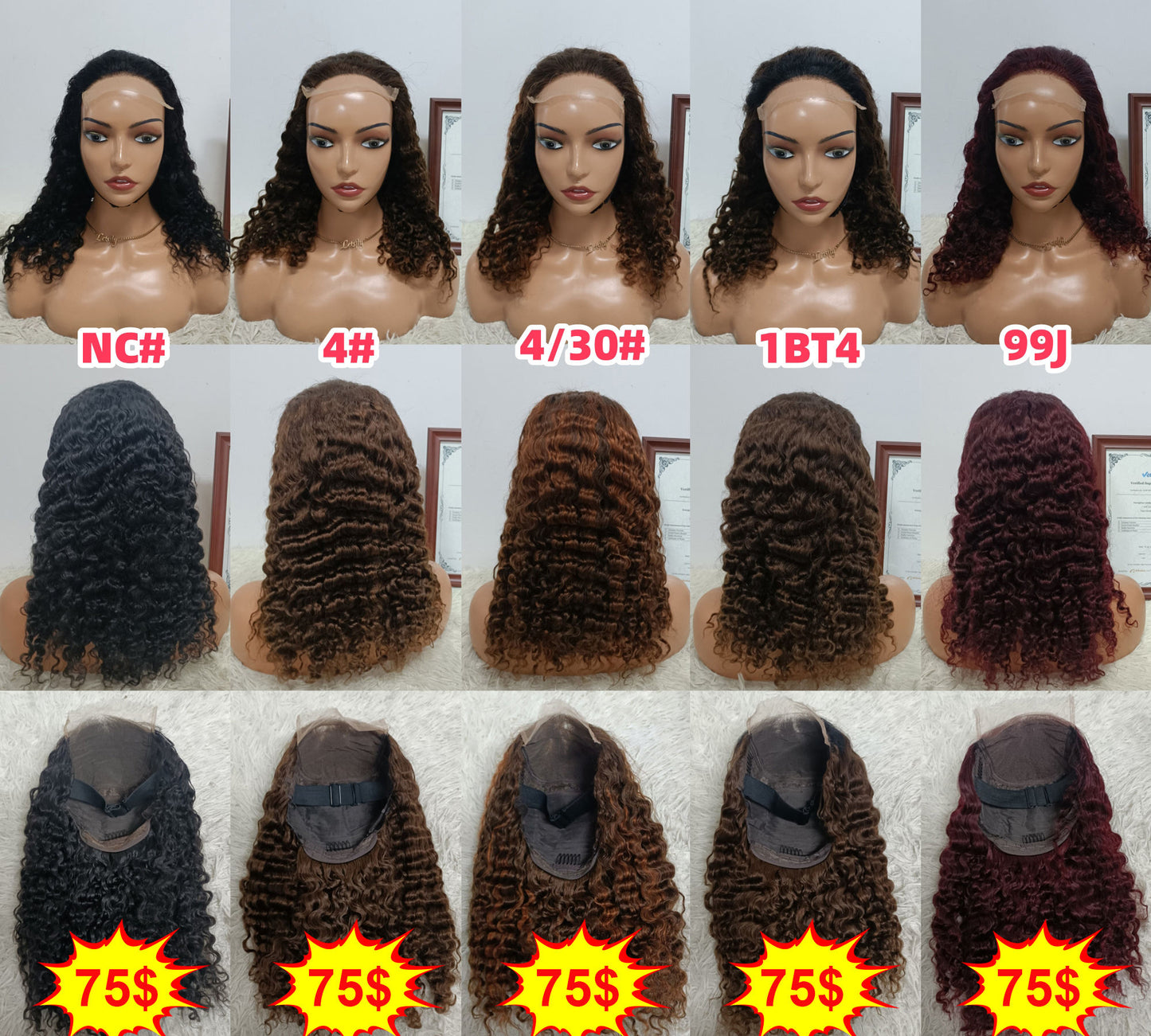 75$ Promotion Burmese Deep Curly 5x5 Lace Closure Wigs 100% Human Hair 18 20 22inch Virgin Hair Wigs Color Wholesale 10A