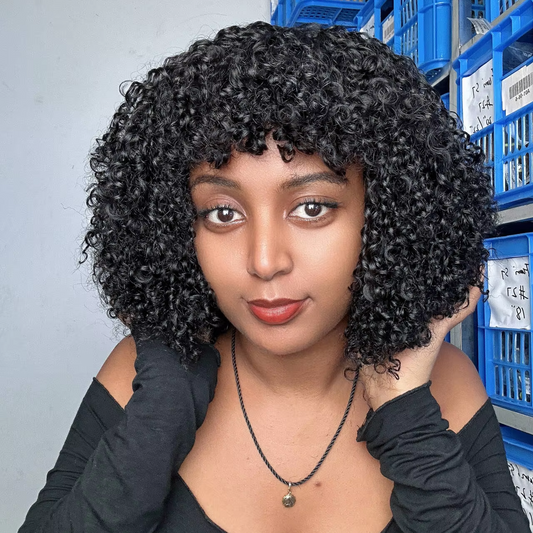 Hot Selling Factory Price Double Drawn Virgin Fringe Pissy Curly Wig Human Hair Wig
