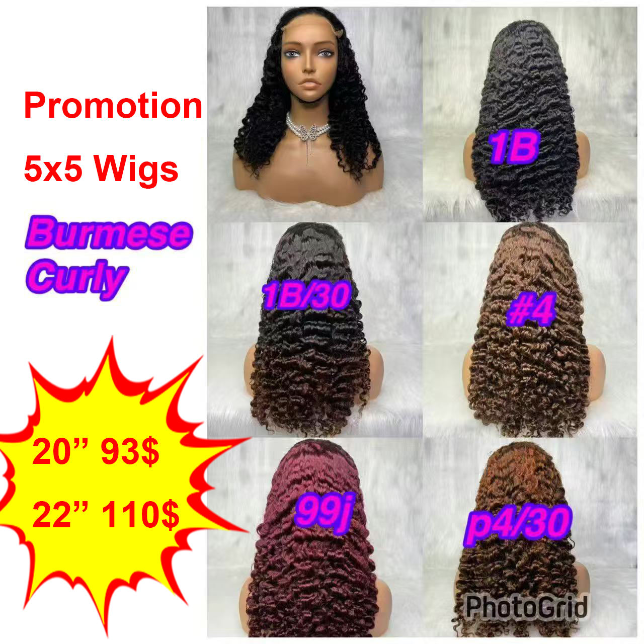 75$ Promotion Burmese Deep Curly 5x5 Lace Closure Wigs 100% Human Hair 18 20 22inch Virgin Hair Wigs Color Wholesale 10A
