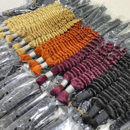 Fashion Styles All Colors 100% Unprocessed Raw Human Hair Deep Wave Hair Extension for Braiding Deep Wave Bulk for Black Women