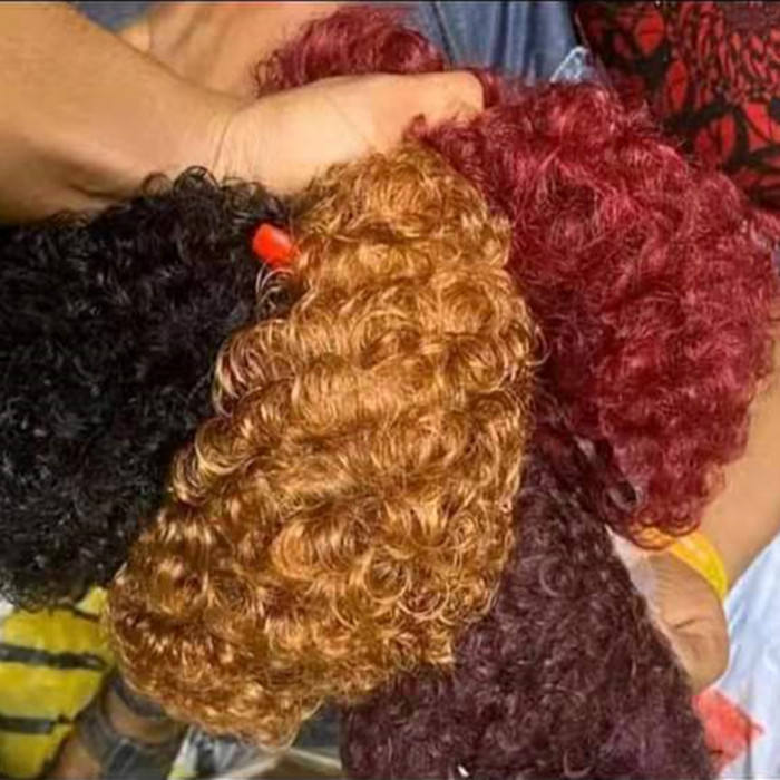 Brazilian Remy Hair Wigs 100% Human Hair Machine-Made Short Cut Afro Wig with Wavy Curly Hair for Black Women