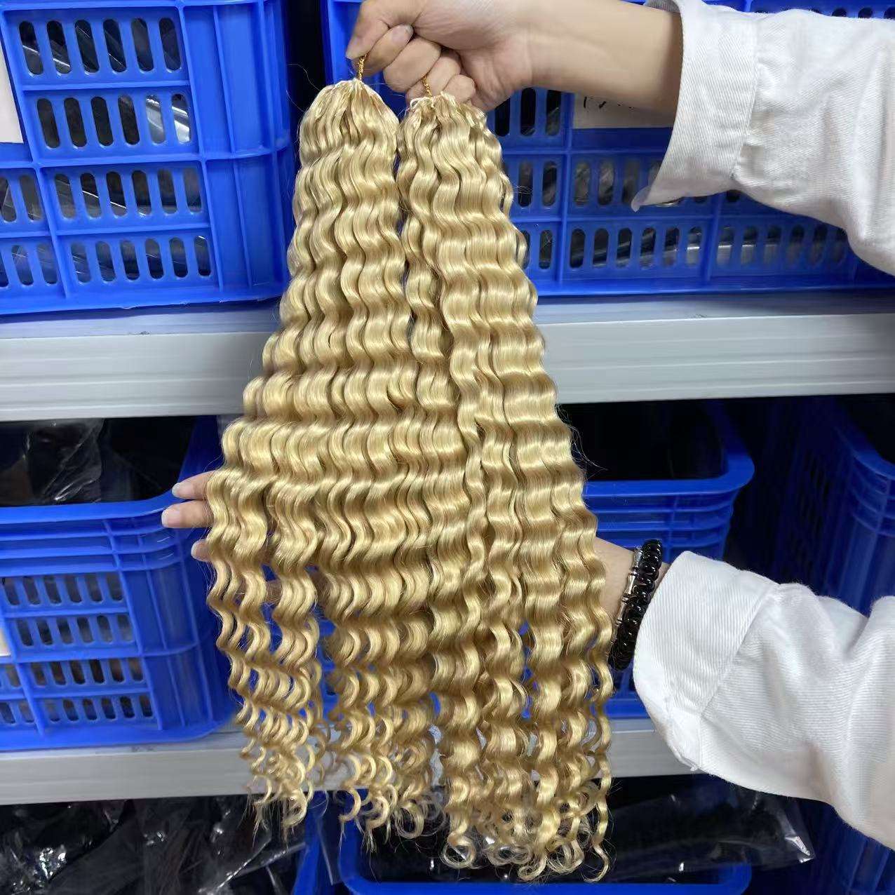 Wholesale Price 100% Vietnamese Remy Human Hair Deep Wave Color Blonde Crochet Extensions for Braiding Hair