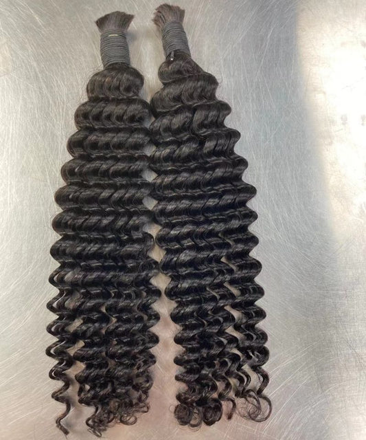 100g Bundle of Boho Braided Deep Curly 100% Raw Human Hair Bulk Knotless Extensions with Soft Hand Feeling Deep Wave Braids