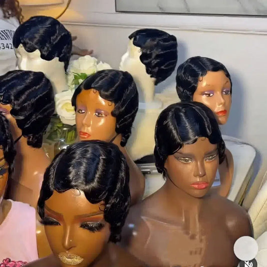 Wholesale Machine Made Curly Short Finger Cut Wigs Brazilian Human Hair Extensions Wigs