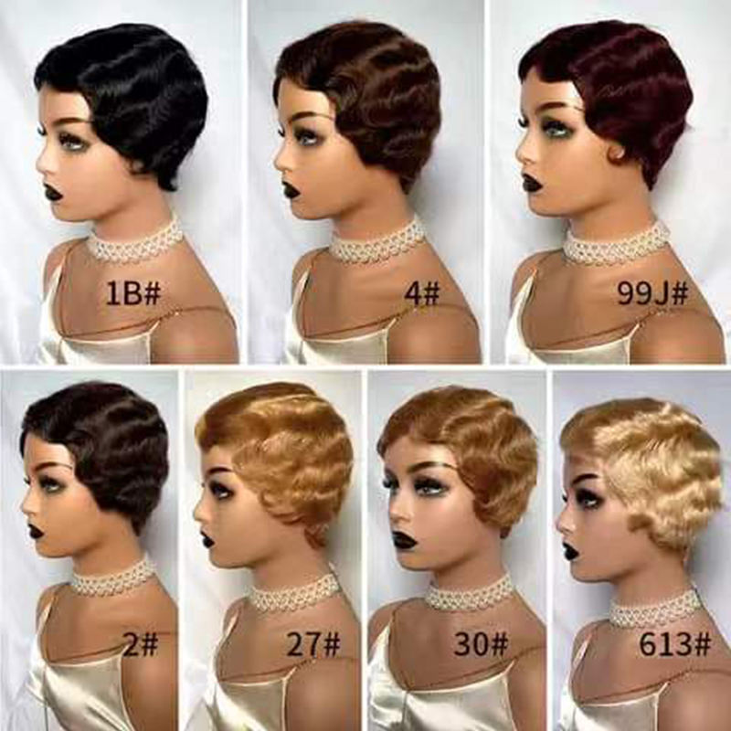 Wholesale Machine Made Curly Short Finger Cut Wigs Brazilian Human Hair Extensions Wigs