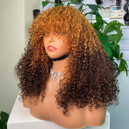 100% Human Hair Machine Made Wig Fringe Pixie Wig Super Double Drawn