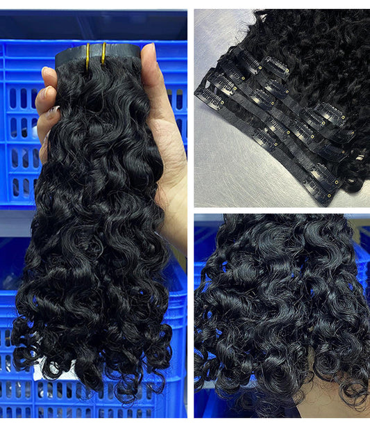 Burmese Curly Seamless Clip Ins 100% Human Hair Raw Pu Clip in Full and Thick Natural Invisible Seamless Clip in Hair Extension