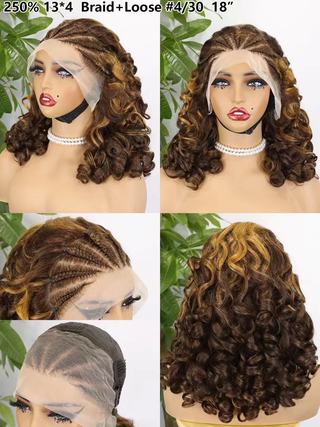 250% 13x4 Lace Frontal Braid Loose Human Wigs Wholesale Natural Colored Raw Virgin Hair Wigs with Closure