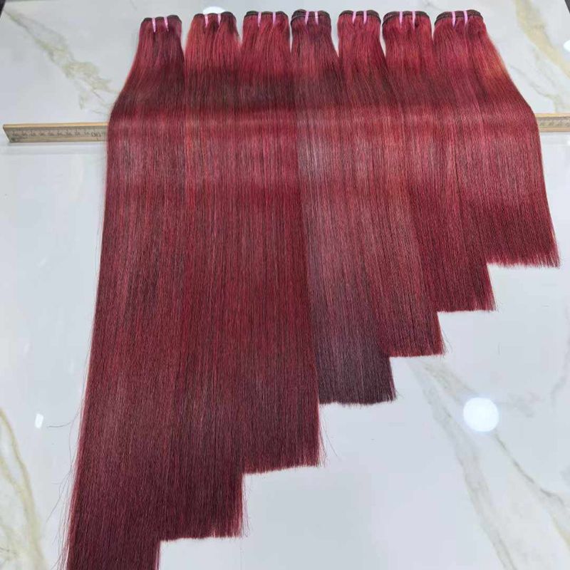 Factory Wholesale Burmese Straight Vietnamese Hair Weaves 99J SDD Machine Double Weft Ready to Use Hair Bundles for Black Women