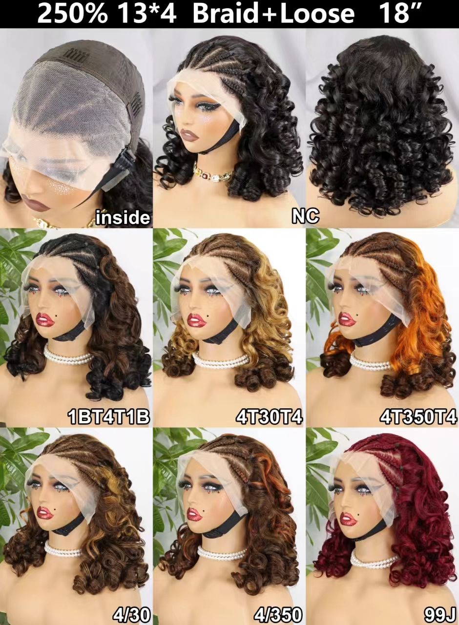 250% 13x4 Lace Frontal Braid Loose Human Wigs Wholesale Natural Colored Raw Virgin Hair Wigs with Closure