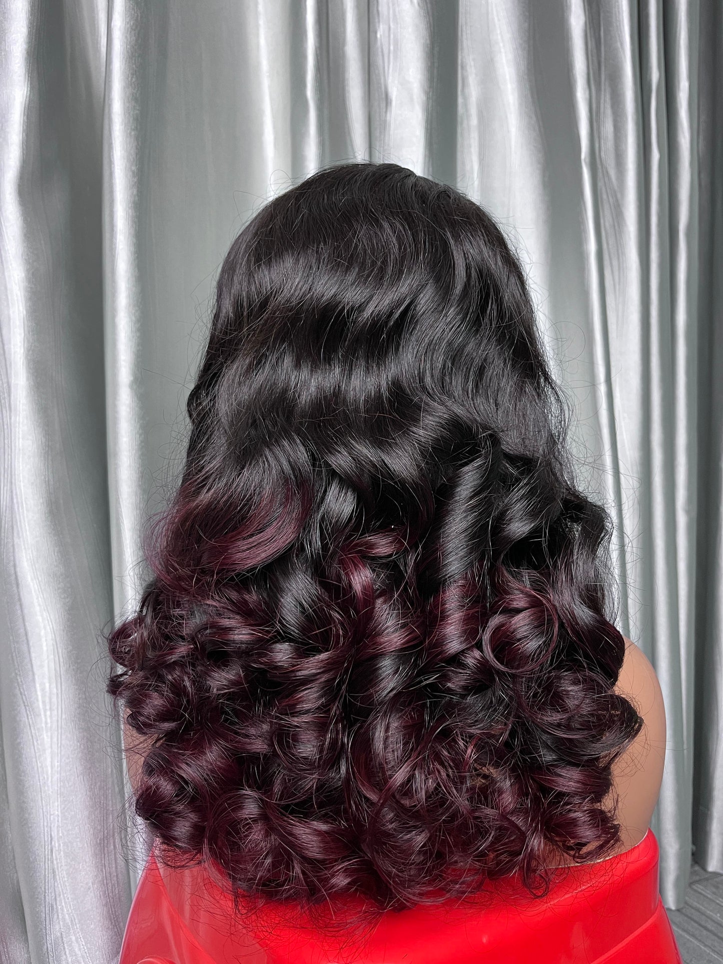 100% Human Hair Glueless Frontal Loose Bouncy Wig Burgundy 13*4 Frontal Wig