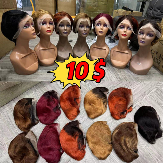 Promotion 10$ Pixie Straight 13x4 Lace Frontal Wigs Wholesale Brazilian Wigs 100% Human Hair Wigs for Black Woman