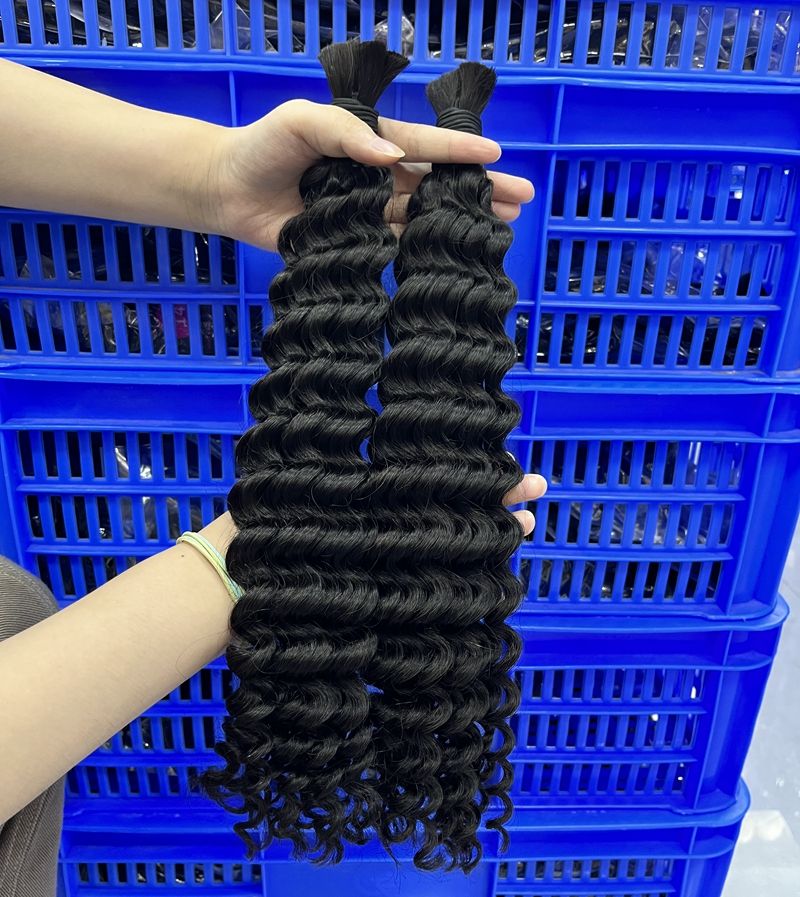 100g Bundle of Boho Braided Deep Curly 100% Raw Human Hair Bulk Knotless Extensions with Soft Hand Feeling Deep Wave Braids